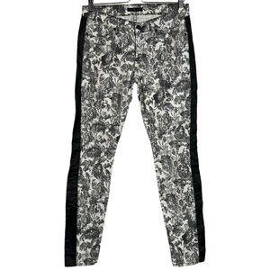 7 For All Mankind  Floral Print Side Stripes Black White Printed Jeans Denim 29